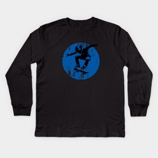 Grunge Urban Skateboarder Graffiti Style - Blue Kids Long Sleeve T-Shirt